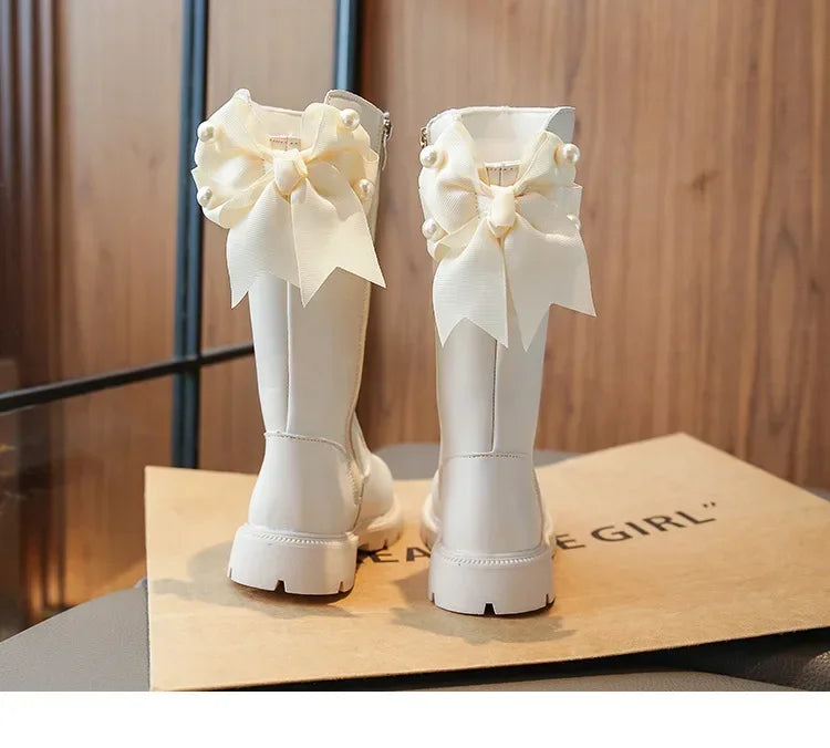 Knee Length Boots Children Shoes New 2024 Autumn Winter Fashion High Top Student Shoes Girls Princess Shoes with Bow Kids Boots