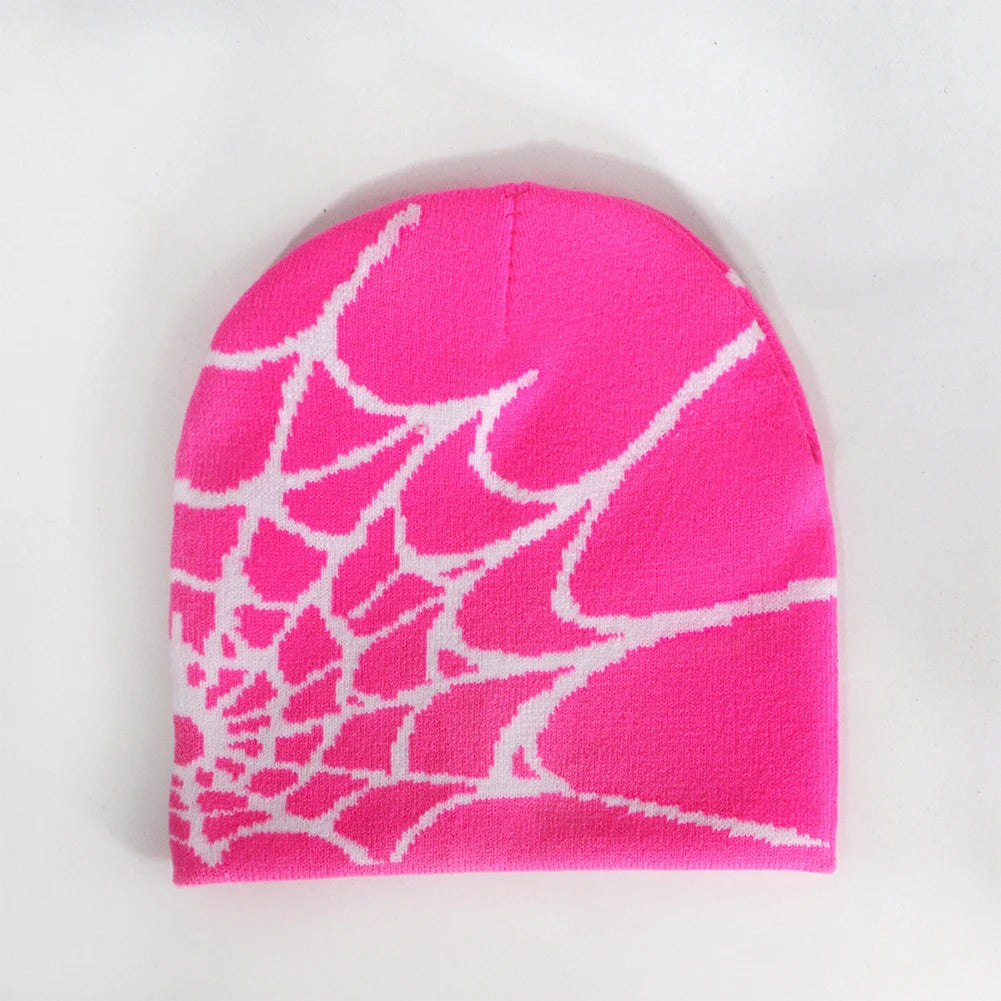 1Pc Y2K Knitted Hat Spider Web Jacquard Hat Four Seasons Warm Hat Skullies Hat For Men Women Outdoor Sports Fashion Hat