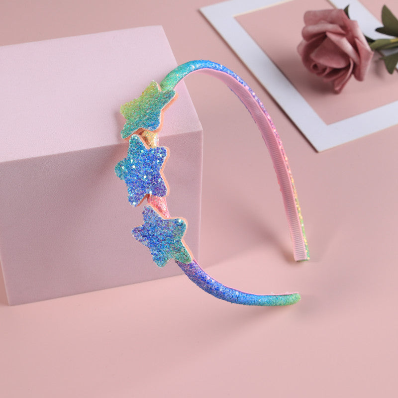 2023 Fashion Girls Glitter Hair Bands Cute Colors Hair Hoop Hairbands Lovely Bow Stars Headbands For Kids Gifts Hair Accessorie