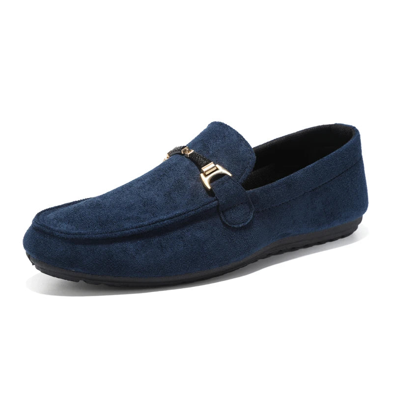 Spring Summer Blue Suede Loafers Men Slip On Soft Moccasins Breathable Flats Driving Shoes Men Leather Casual Shoes Handmade