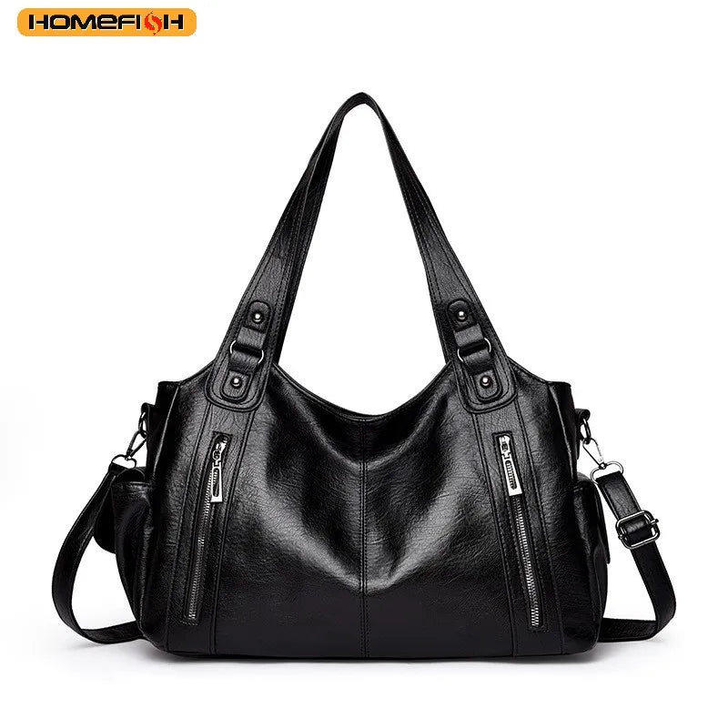 HOMEFISH Soft Interior Compartment Shoulder Bags High Quality Contrasting Colors Bags for Women Fashion Zipper Pu Handbags