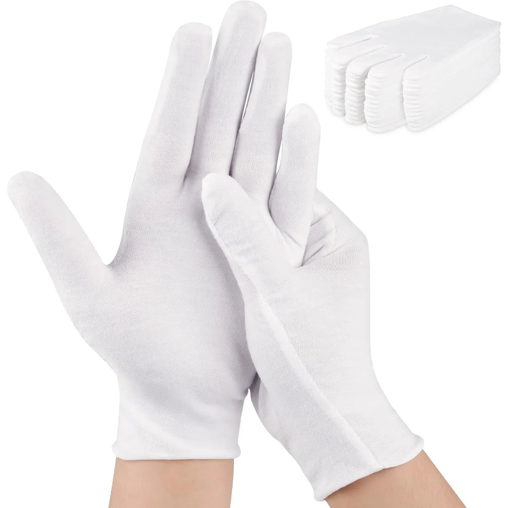 12PCS White Cotton Gloves Jewelry Gloves for Men Women Dry Hands Moisturizing Eczema Inspection Work Gloves Stretchable Cloth