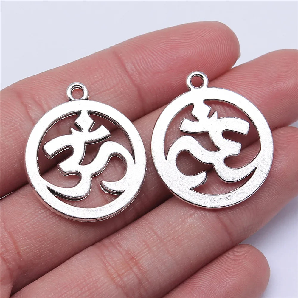 10pcs Charms Yoga Om Pendants Making DIY Handmade Tibetan Silver Color Vintage Antique Bronze Color Jewelry Making Finding
