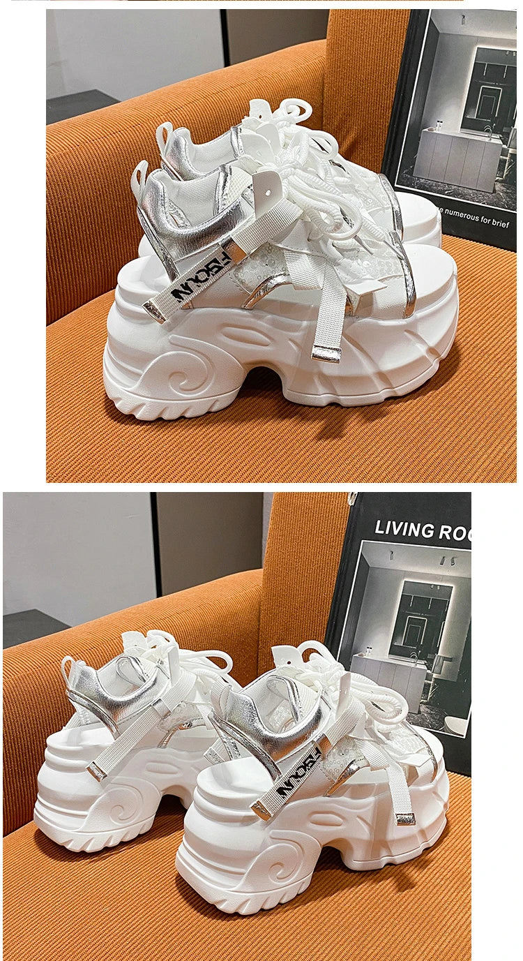 New High Platform Sandals Woman Summer Mesh Chunky Sneakers Female Wedges Slippers For Women Peep Toe Sandalia Feminina 8.5CM