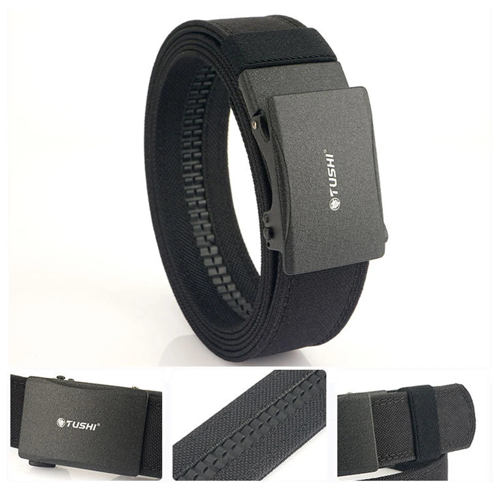 TUSHI New Stiff Tactical Belt for Men Metal Automatic Buckle Military Police Duty Belt 1100D Nylon Gun Belt Casual Girdle Male