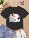 Cartoon Y2k Adorable Axolotl Birthday Cake Print T-Shirt Nature lover Tee Summer Girl Boy Shirt Casual Tops Crewneck Clothing