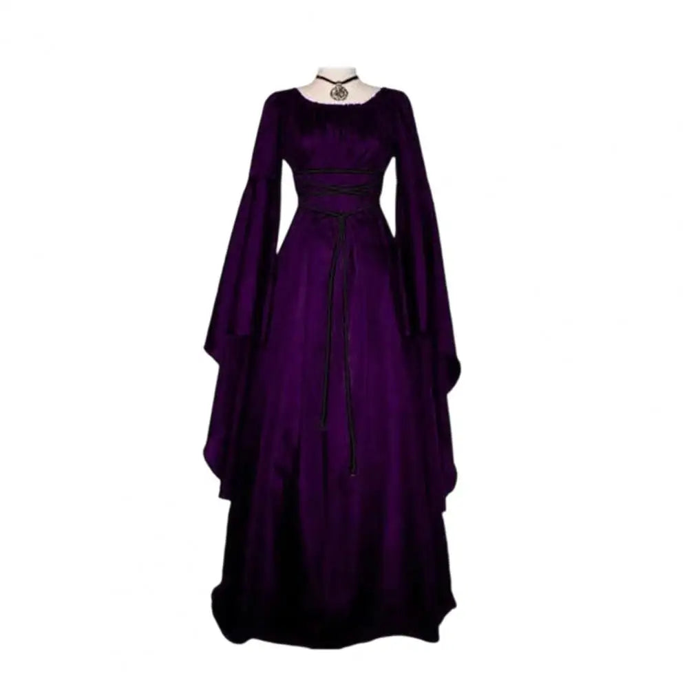 Gothic Dress for Women Halloween Renaissance Witch Dress Long Bell Sleeve Medieval Costume for Halloween Cosplay Party