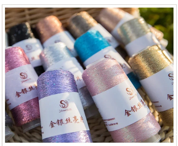 Lurex Sequined Companion Glitter Yarn Golden Wholesale 50g /Ball 1800M Sequin+ Gold Pure Silver Lurex Fabric Metallic Knit Yarn
