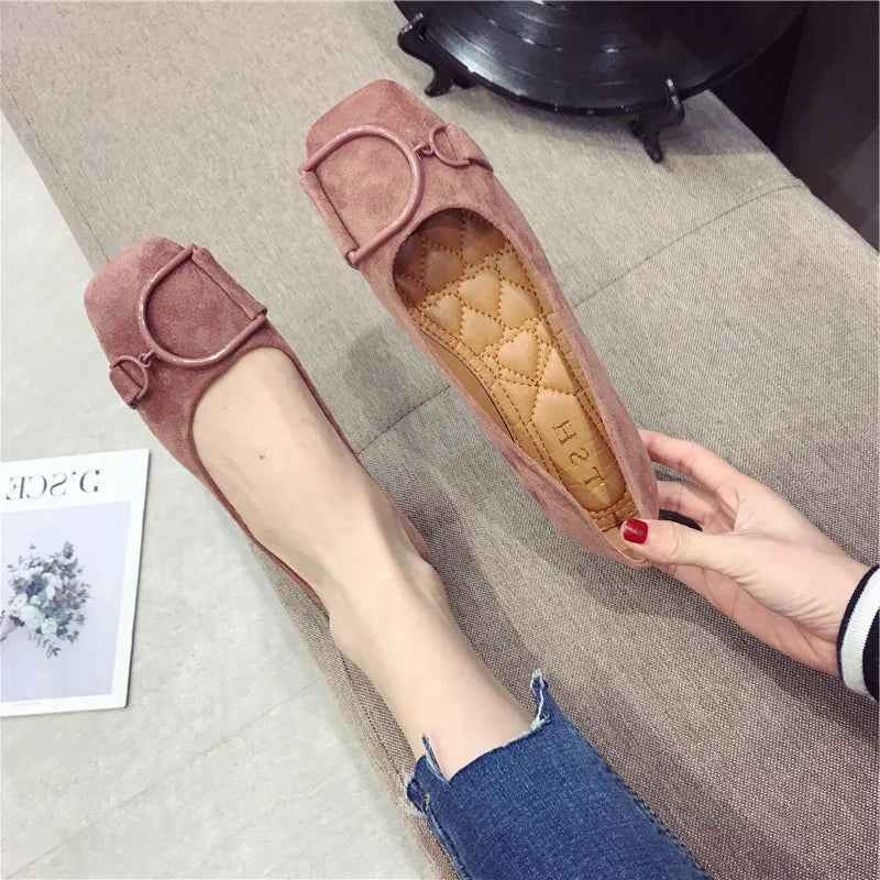 Flat Shoes for Women Spring 2023 New Suede Square Toe Shallow Cut Flat Bottomed Lefu Soft Bean Shoes Ladies big size 44 45 46