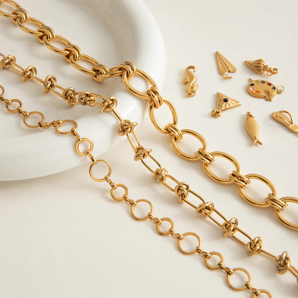 Youthway New Design DIY Chain Necklace 18K Gold Plated Stainless Steel Metal Knot Chain Hollow Necklace Accessories Gift For Her