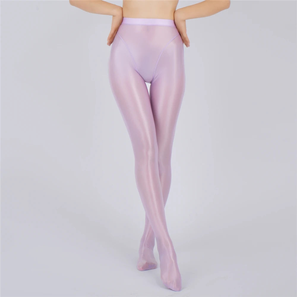 Sexy Women Thin Sheer See Through High Waist Sexy Tight Silk Shiny Pencil Pant Oil Glossy Candy Color Yoga Leggings Pants