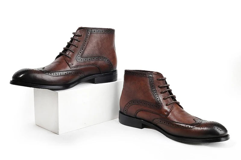 British Brock Carved Leather Boots Retro Business Formal Leather Shoes Fashion Men's Boots Cowhide Men's Short Boots