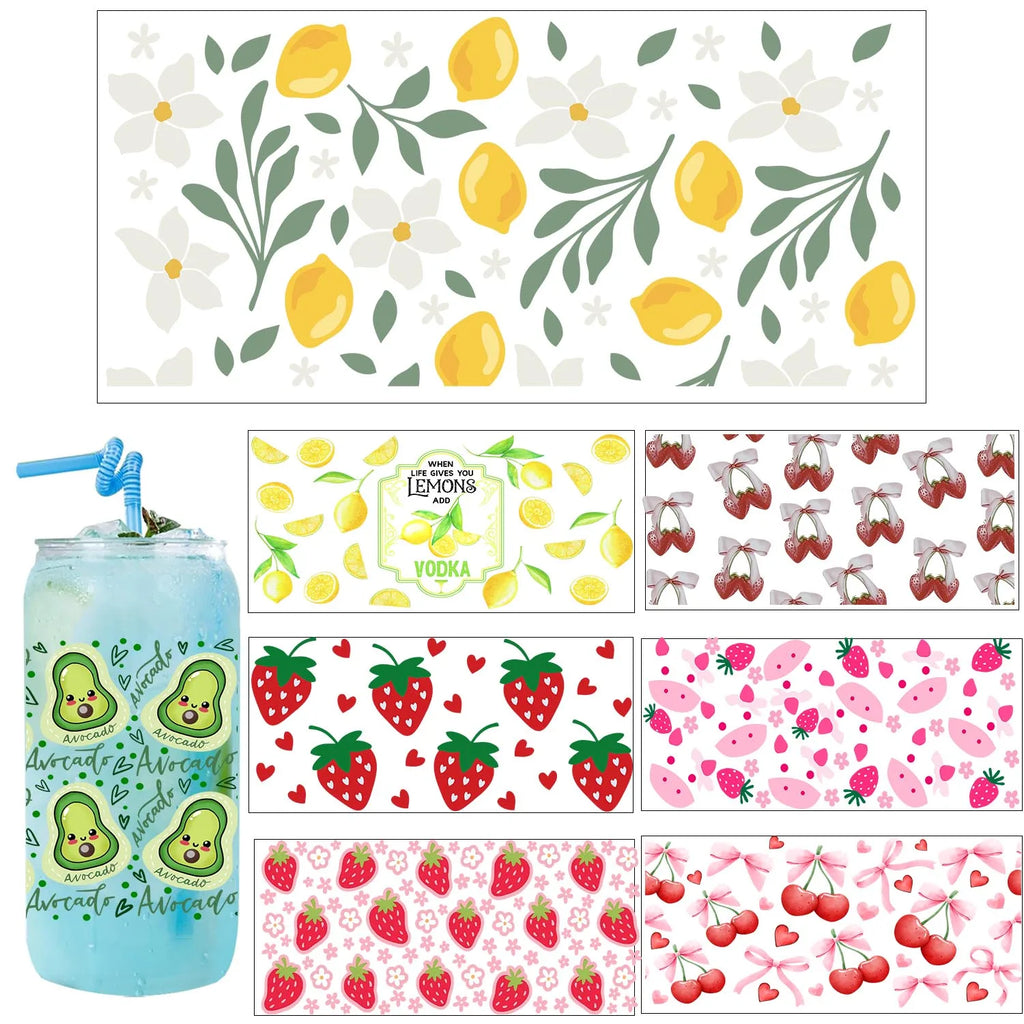 Lemon Cherry series easy peel waterproof Party DIY Decals 3D transfers uvdtf tumbler seal stickers 16oz uv dtf cup wraps