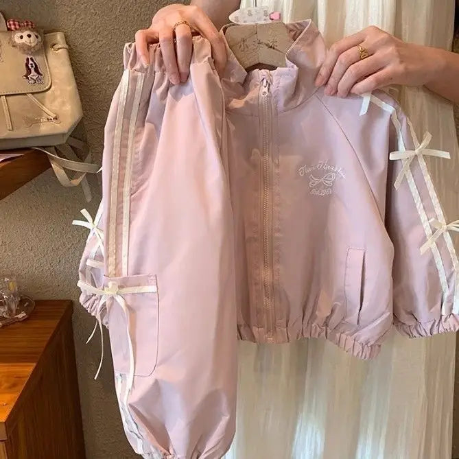 Korean-Style Girls' 2-Piece Set - Bow Detail Jacket + Casual Pants | Spring Toddler Outfit (Ages 3-8) Toddler Girl Clothes