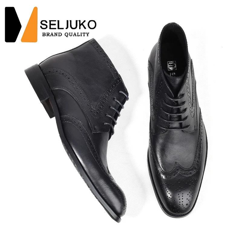 British Brock Carved Leather Boots Retro Business Formal Leather Shoes Fashion Men's Boots Cowhide Men's Short Boots