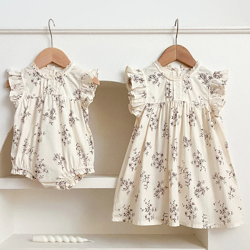 0-7Yrs Toddler Sister Dress Newborn Baby Girl Lace Romper Ruffle Sleeveless Jumpsuit Infant Onepiece Spring Summer Baby Clothes