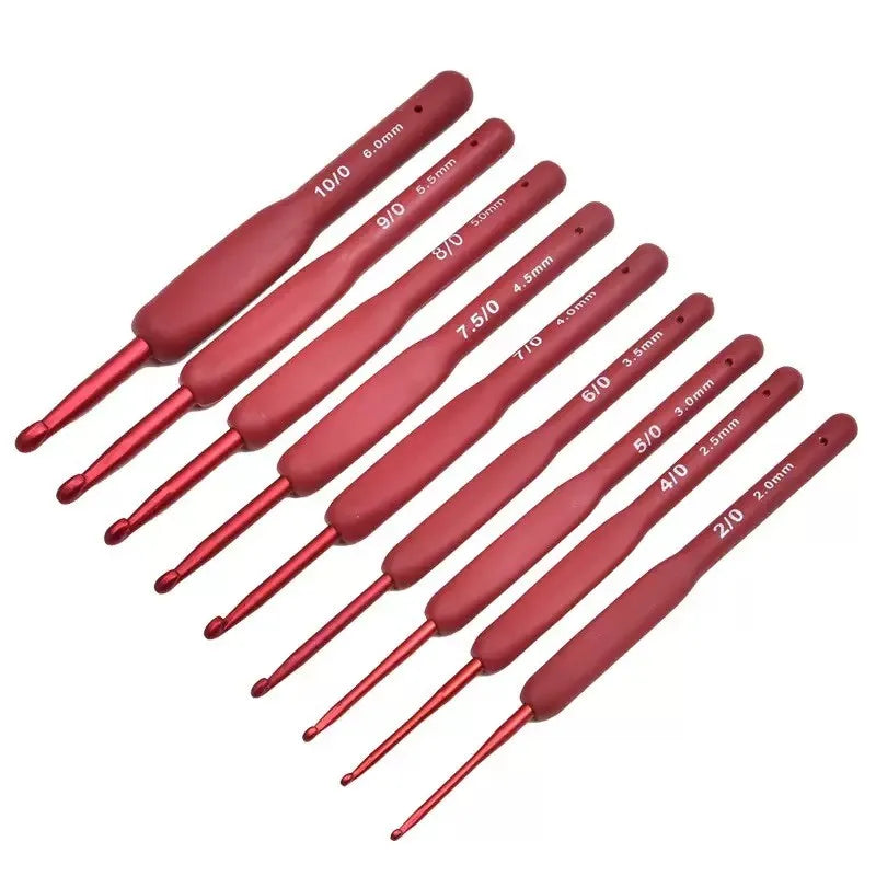 1 Set 9pcs Silicone Crochet Hooks Set Needle 2-10mm  Handle Frosted Aluminum Handmade DIY Hook Head Crochet Sweater Weaving