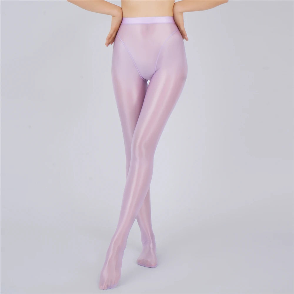 Sexy Women Thin Sheer See Through High Waist Sexy Tight Silk Shiny Pencil Pant Oil Glossy Candy Color Yoga Leggings Pants