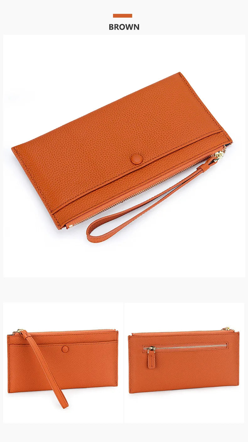 Genuine Leather Women Long Wallet Female Wallets Ladies Clutch Cow Leather Coin Purse Credit Card Holder Wrist phone purse