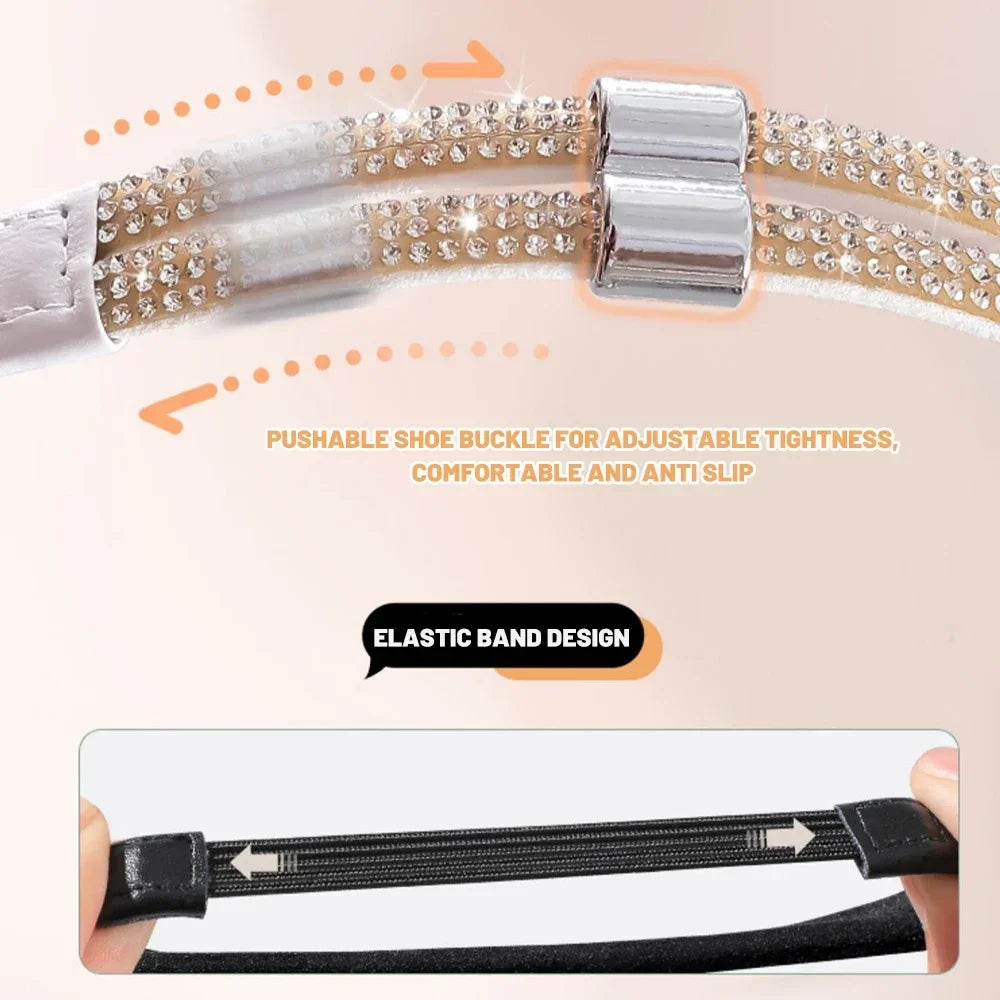 2pcs Anti-skid High Heels Shoes Band Women Rhinestone Shoelaces Triangle Bundle Anti-drop Straps Belt Drill Elastic Fixing Belts