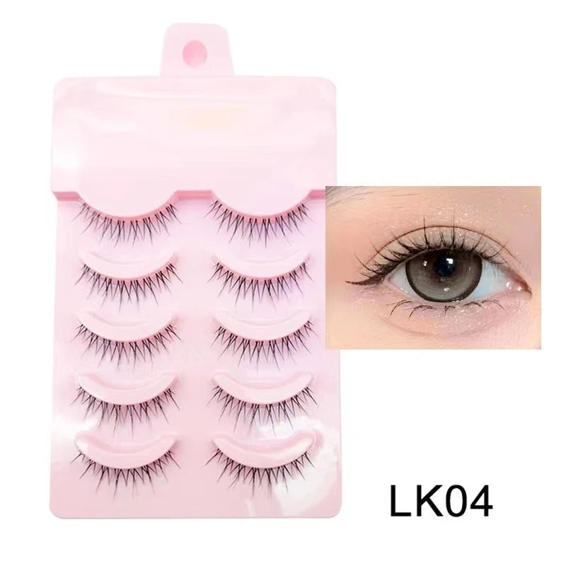 LTWEGO Fake Eyelash Mink Lashes 5 Pairs Little Devil Eyelashes Natural Daily Makeup Manga Eyelashes Clear Band Eyelashes Cilios