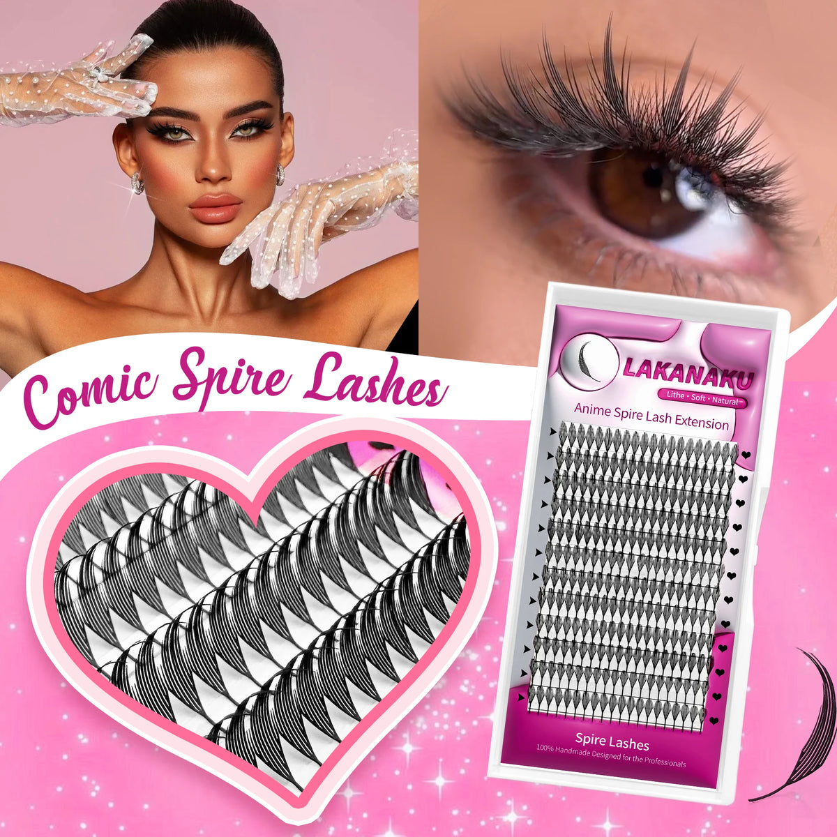 LAKANAKU Spire Lashes Feather Individual Eyelash Extensions B/C/CC/D Cashmere Volume Premade Spikes Eyelashes