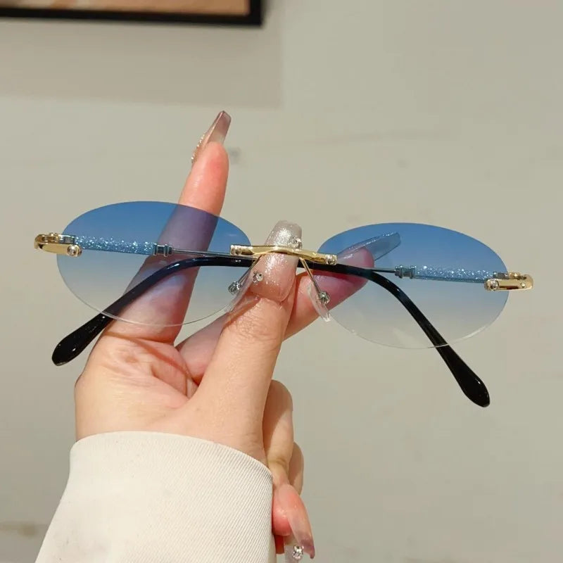 KAMMPT Rimless Oval Sunglasses 2025 Men New Fashion Gradient Outdoor Casual Shades Women Trendy Brand Design Decor Sun Glasses