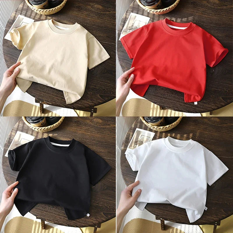 Summer Solid Children Cotton Casual Short Sleeve White Red Black T-shirts Girls Baby Clothes Kids Boys Toddler High-quality Tops