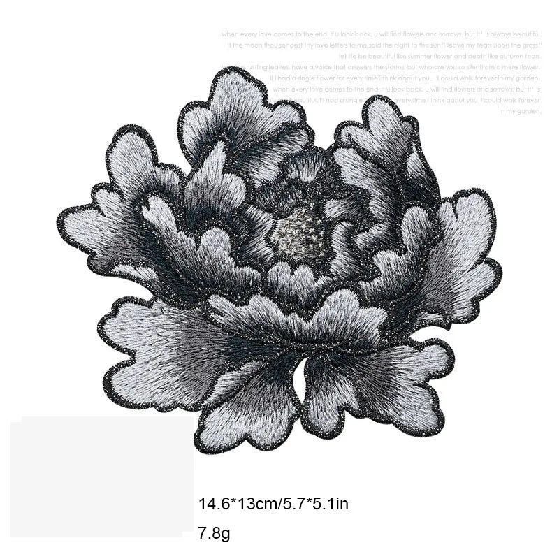 1 Piece 14.5*13cm Blue Pink Yellow Red Peony Embroidery Patch Applique Sew on Patch for Evening Dress Bag DIY Glue-free