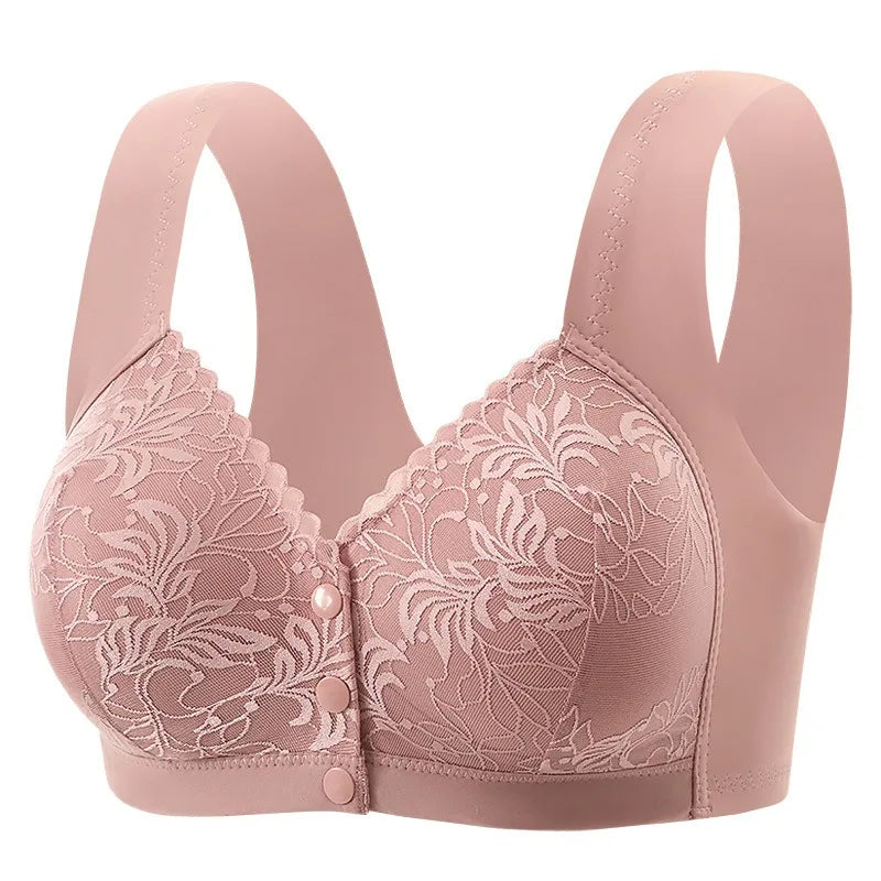 Fashion Printed Front Opening Buckle Gathering Anti Sagging Beautiful Back Bra Ice Silk Seamless Breathable No Steel Ring Bra