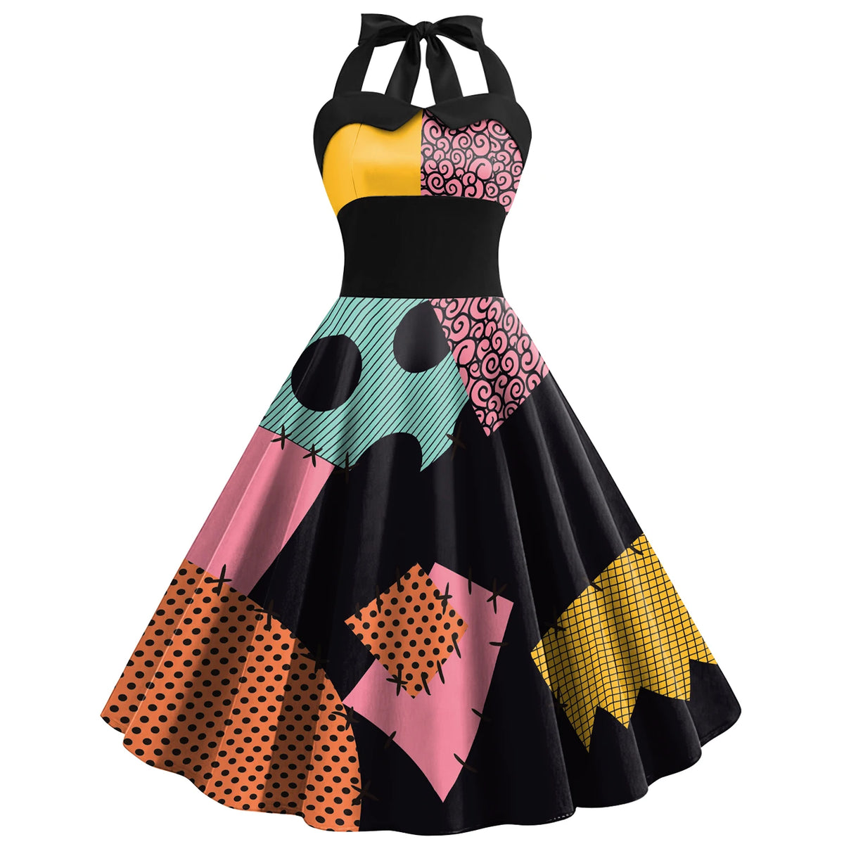 [You're My Secret] Halloween Nightmare Christmas Sally Dress Spaghetti Strap Women's Sexy Backless Dresses Patchwork Vestidos