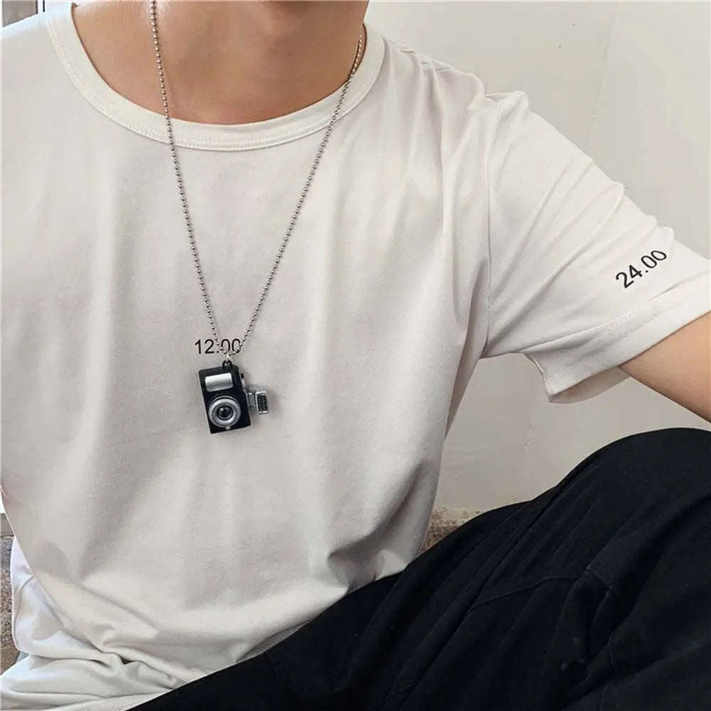 Couple Models Unisex Flash Camera Men Luminous Sweater Chain Music Pendant Fashion Jewelry Necklace