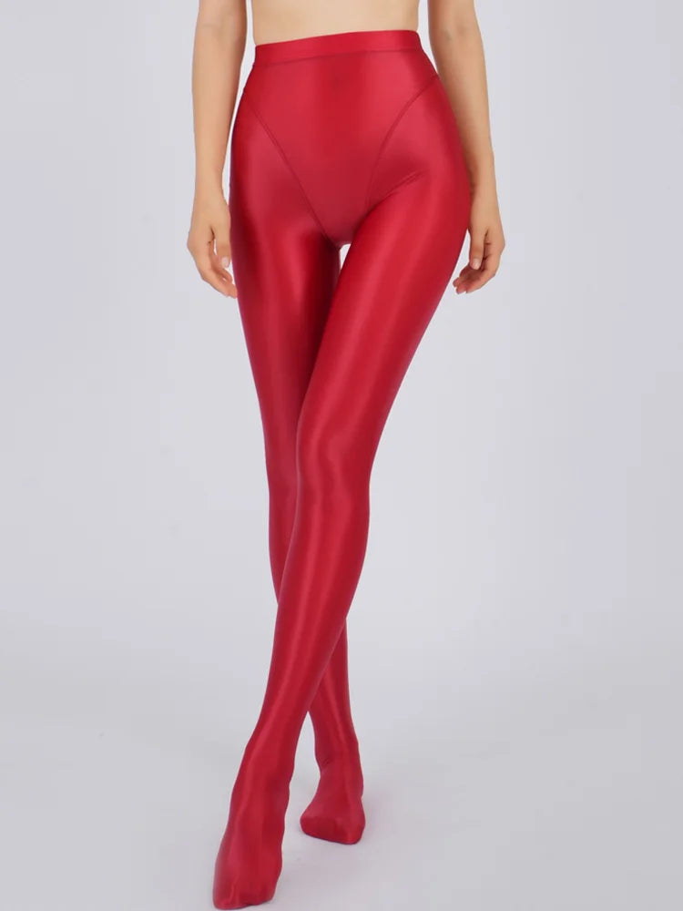 Sexy Women Thin Sheer See Through High Waist Sexy Tight Silk Shiny Pencil Pant Oil Glossy Candy Color Yoga Leggings Pants