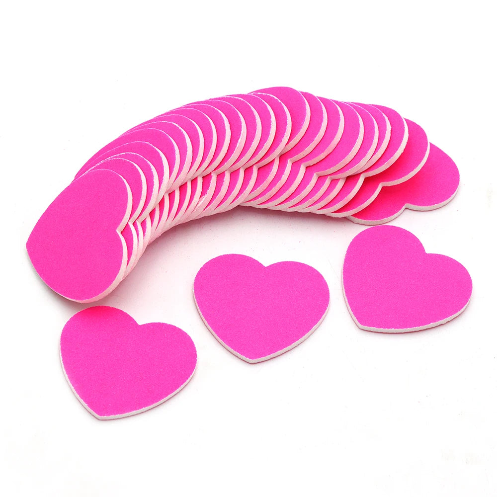 Heart Shape Nail Files 5/10/50 Pcs Set Emery Board Double-Sided Polishing Sanding Buffer Washable Sandpaper Manicure Accessories