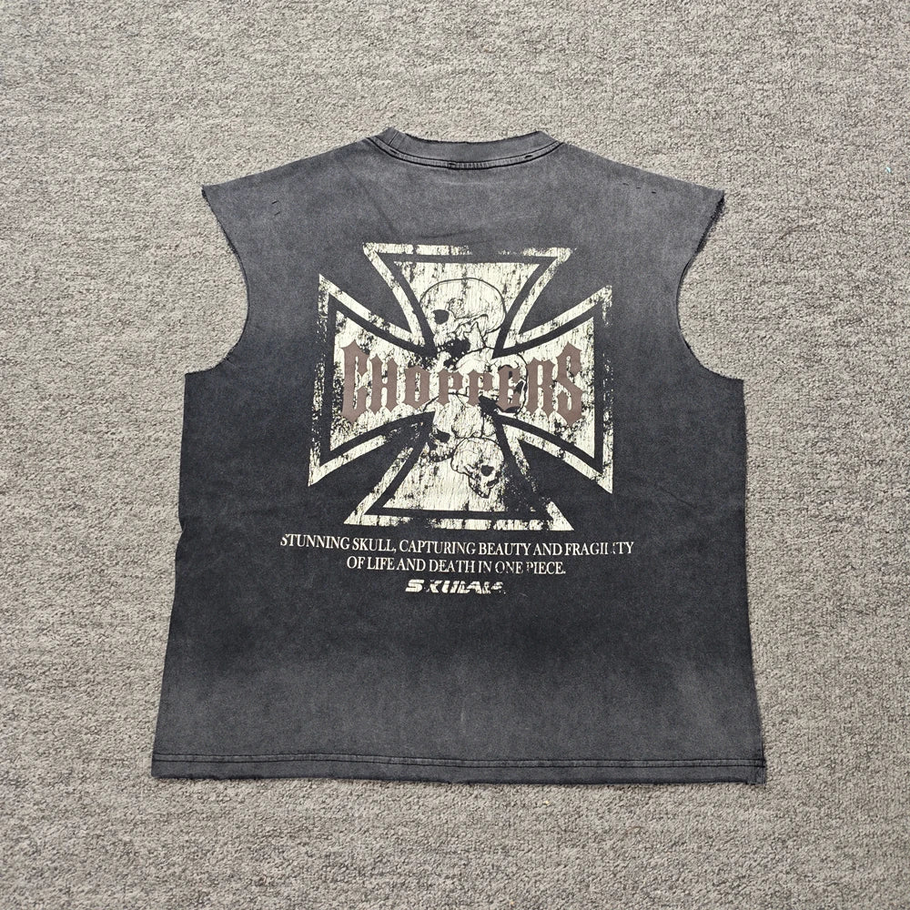 Yao Fashion Street Style Loose HipHop Casual Men Tops Tee Tank Oversize Vintage Men's T Shirt High Street Cleanfit Vest For Men