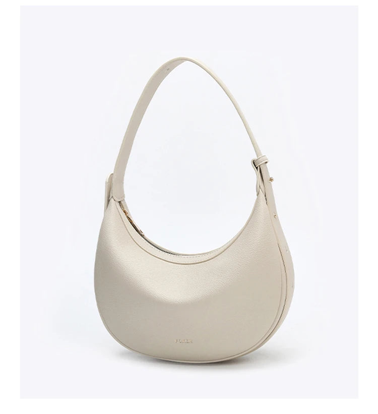 FOXER Brand PU Leather Women's Shoulder Bag Fashion Female Underarm Hobo Bag Crescent Half-moon Bag Travel Small Crossbody Bag