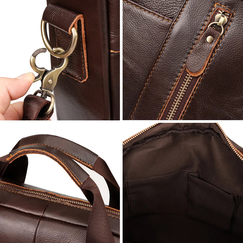 HUMERPAUL Men's Briefcase Bag Top Layer Leather Handcrafted Laptop Bag with Multiple Compartments Business Shoulder Messenger