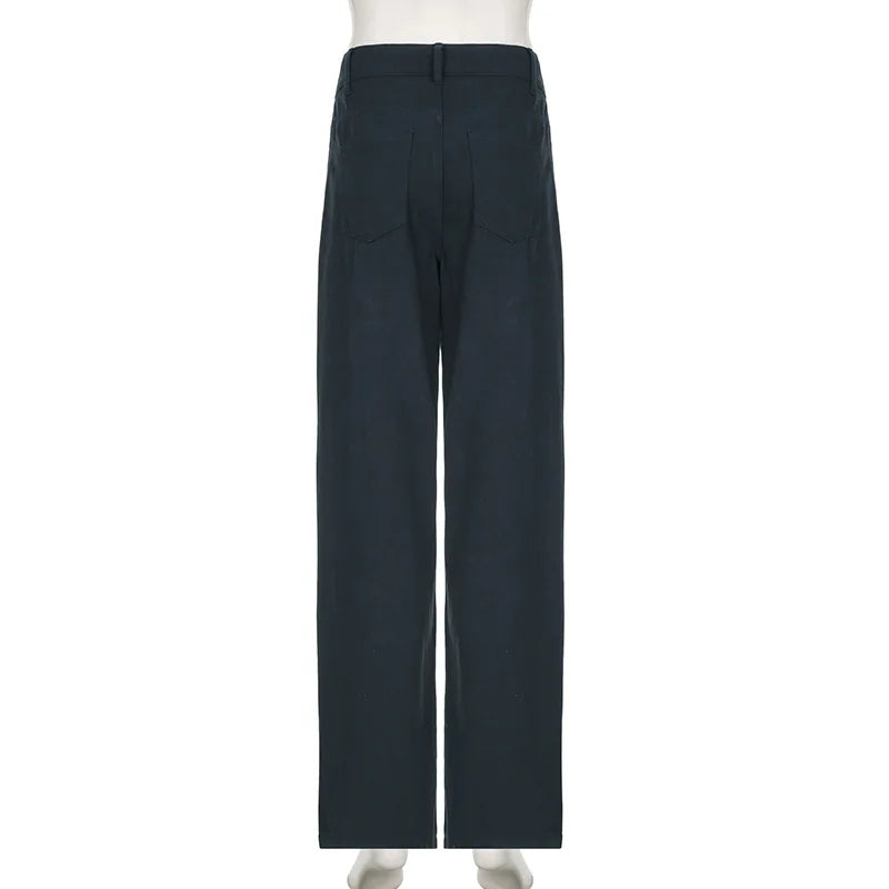 BKQU Fashion Straight Wide Leg Pants Women Baggy Jeans 2024 New American High Waist Irregular Rivets Design Wash Denim Trousers