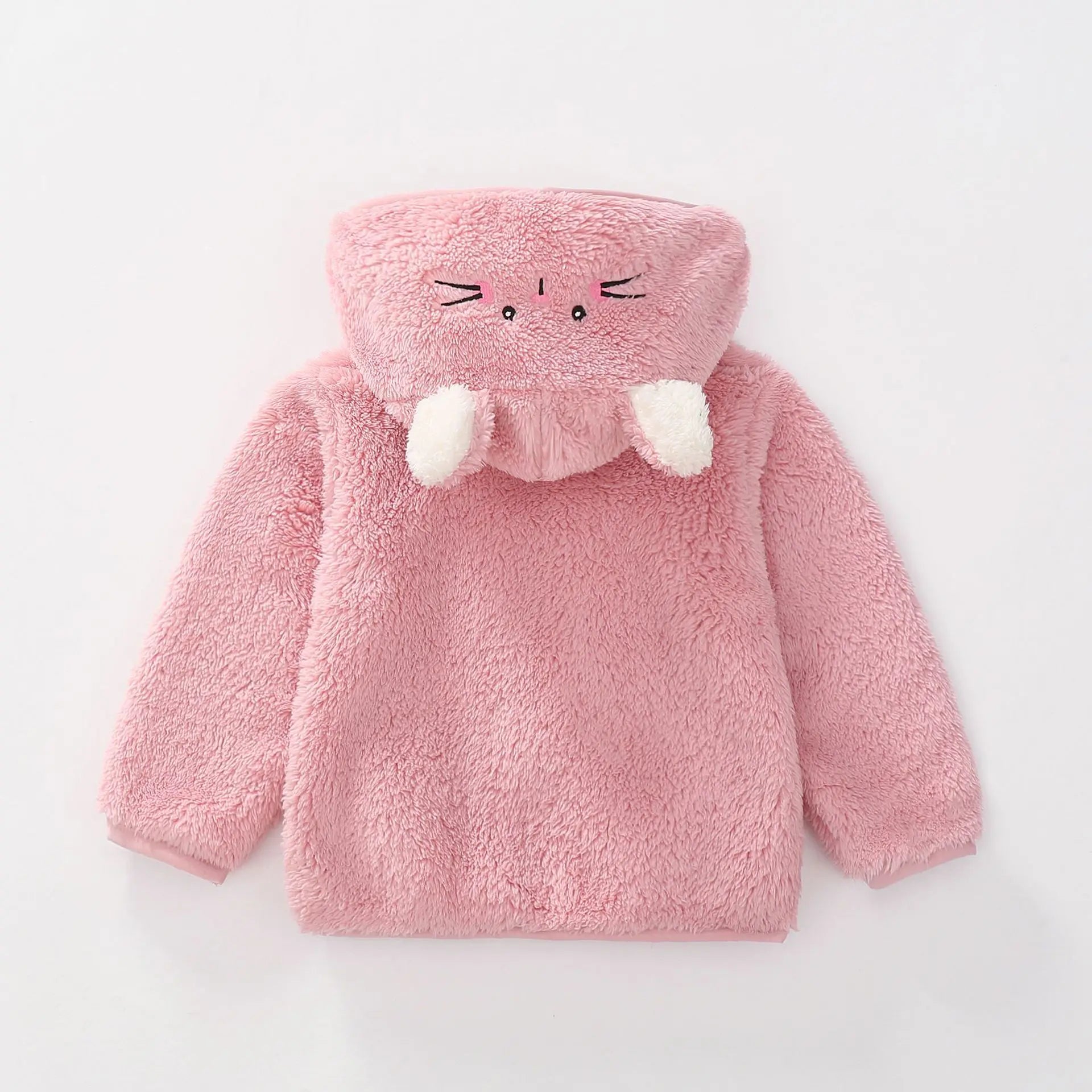 1 2 3 4 5 Years Autumn Winter Plush Boys Jacket Cute Ears Keep Warm Princess Girls Coat Hooded Zipper Outerwear New Kids Clothes