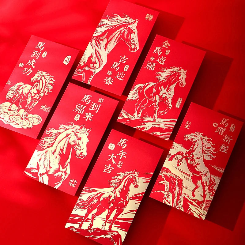 6 Pcs 2026 New Year Red Envelope Chinese Spring Festival Lucky Money Pockets Year of the Horse Lunar Year Celebration Supplies