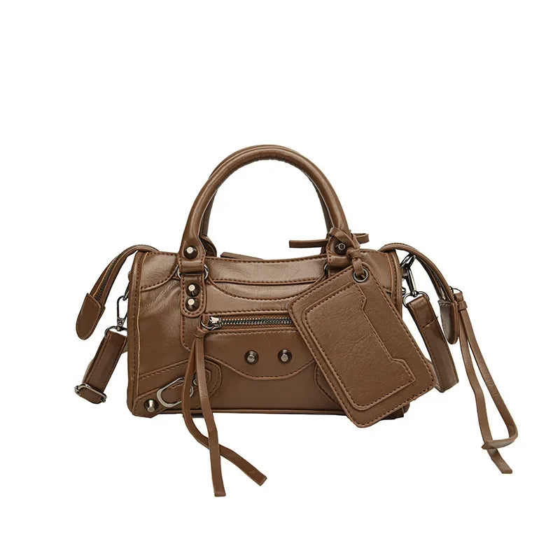 European and American Fashion Rivets Large Capacity Pillow Bag Bowling Motorcycle Handbag Single Shoulder Crossbody Women's Bag