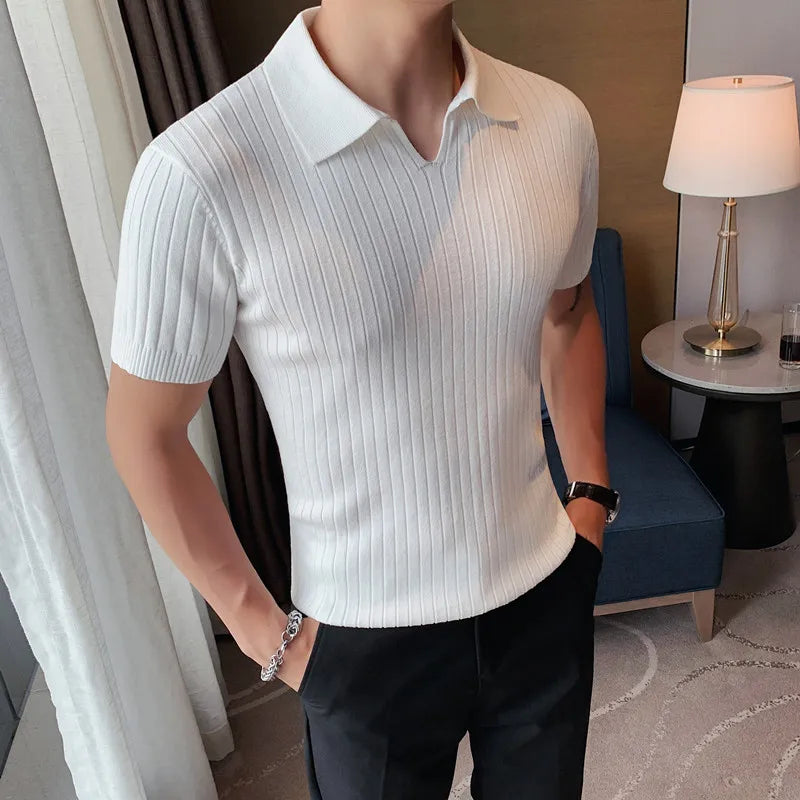 2021Top Grade New Summer Mens Polo Shirts With Short Sleeve Turn Down Collar Casual Knit Solid Colo Tops Fashions Men Clothing