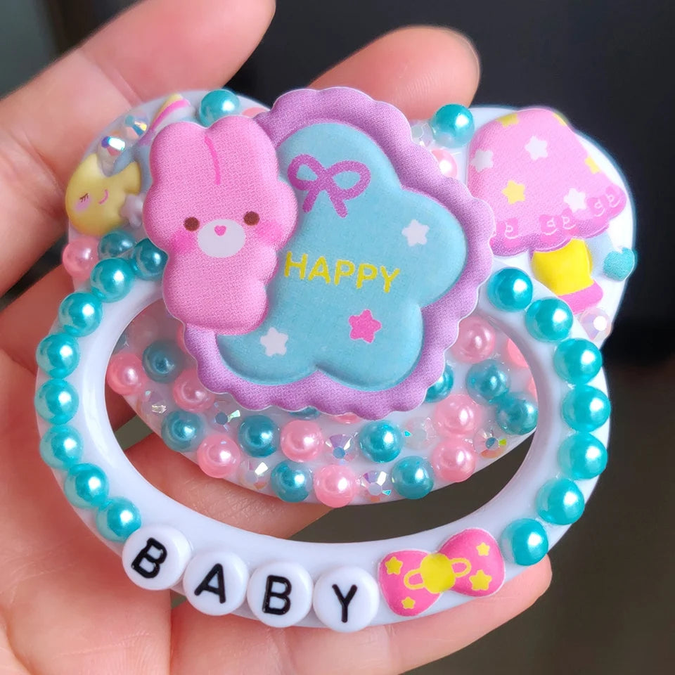 unique handmade bling white star bear adult pacifier Adult Sized Cute Gem Pacifier Dummy  Silicone Nipple pacifier