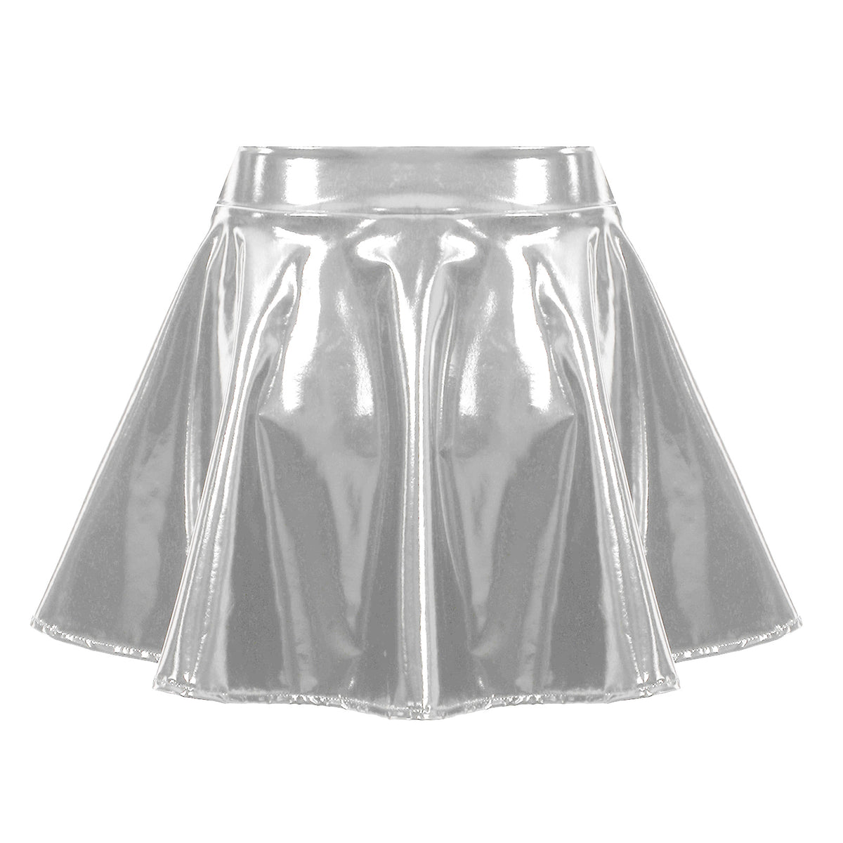 Sexy Damen Wetlook PVC Leder Rüschenröcke Party Low Waist Eingebaute Strings Minirock mit Strumpfhalter Metallclips Set Club