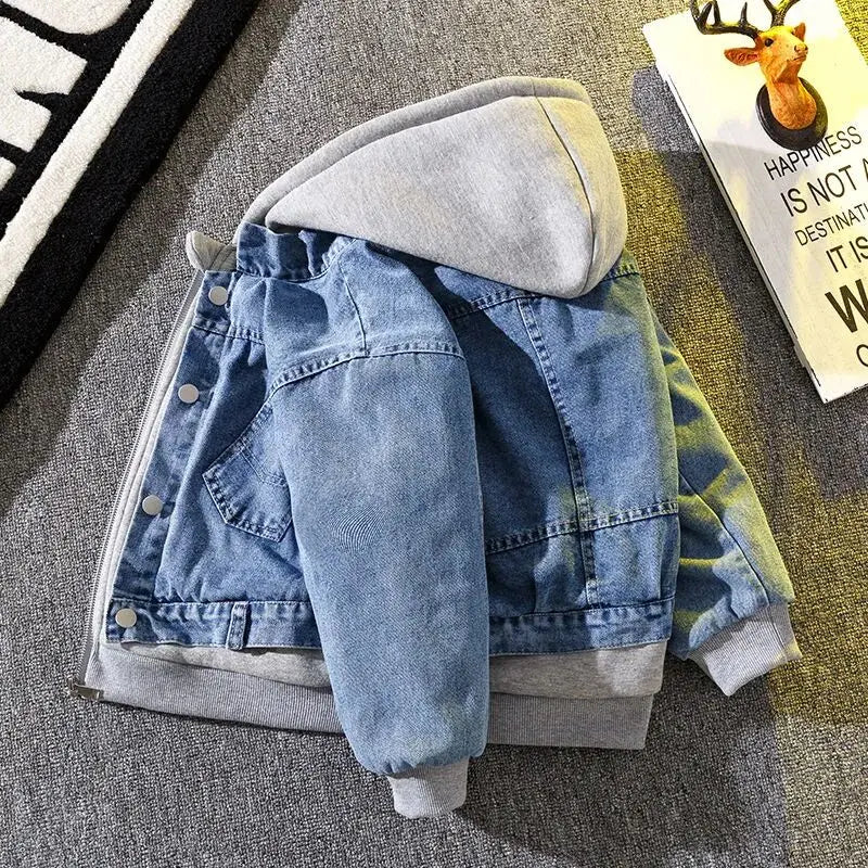 Teenage Boys Denim Jacket Spring and Autumn New Children's hooded casual Korean version jacket