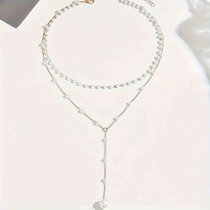Elegant Imitation Pearl Necklace Fashion Long Tassel Pendant Front Chest Chain Necklace Women's Sexy Charm Body Jewelry Gifts
