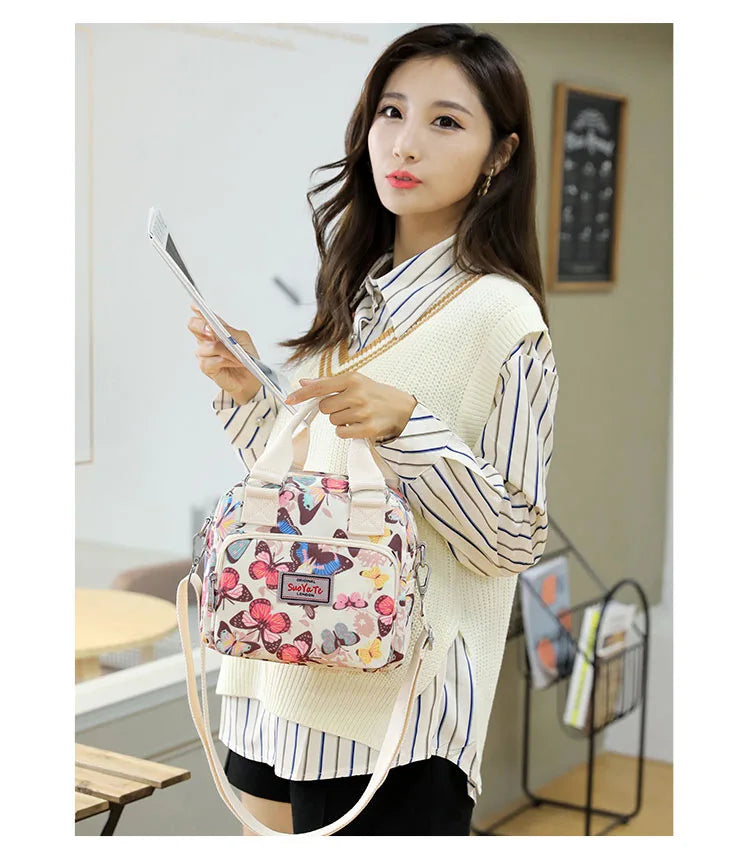 Brand Women Crossbody Bag Portable Female Shoulder Bags Printed Flower Nylon Messenger Bags Multi-pocket Ladies Handbags Bolsa