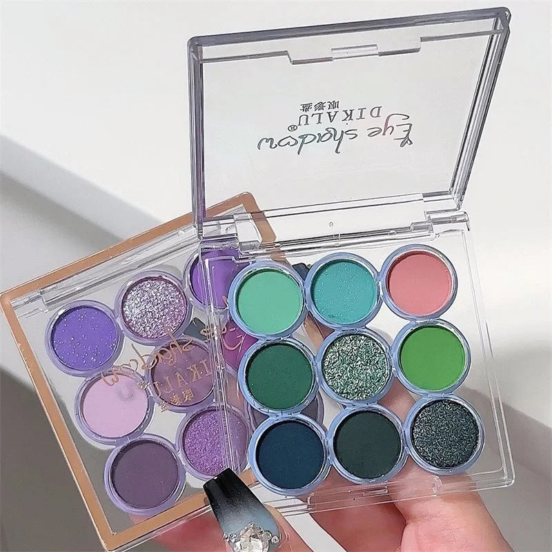 9Colors Glitter Eyeshadow Palette Smoke Purple Lace Shimmer Pearlescent Matte Acrylic Eye Shadows Palette Waterproof Eye Make Up