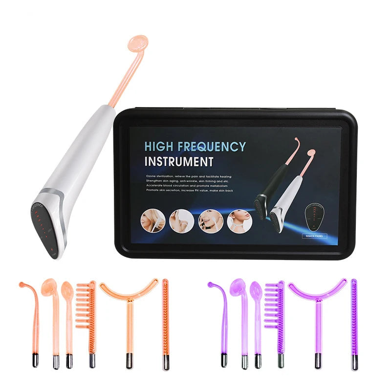 Newest 6 in 1 Spark Electrodes High Frequency Neon & Argon Skin Tightening Hair Follicle Facial Beauty Wand Machine Facial Care