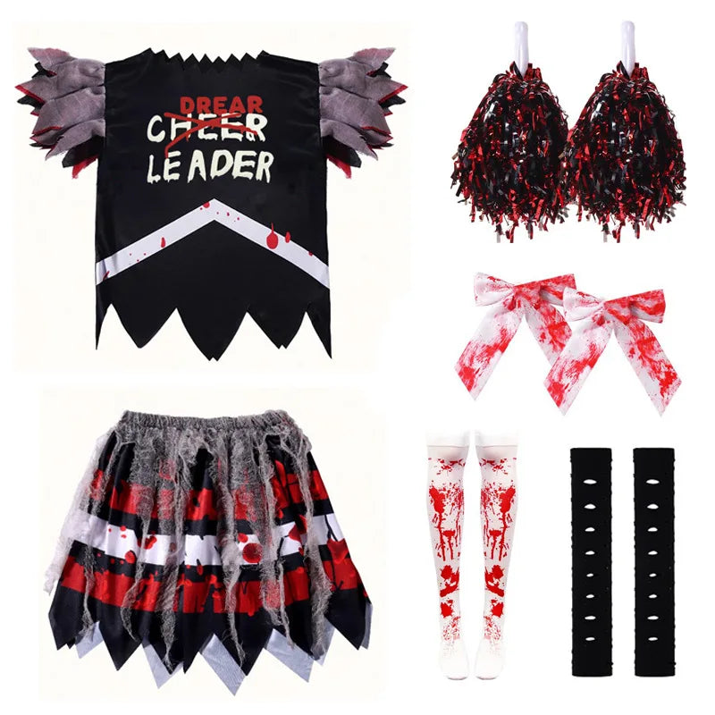 Kids Halloween Horror Costumes Zombie Cheerleading Outfits Halloween Theme Party Uniform Bloodstained Cosplay Fancy Dress